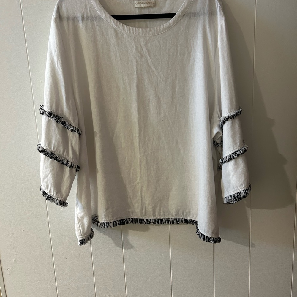 Cynthia Rowley White Fringe Trim Blouse